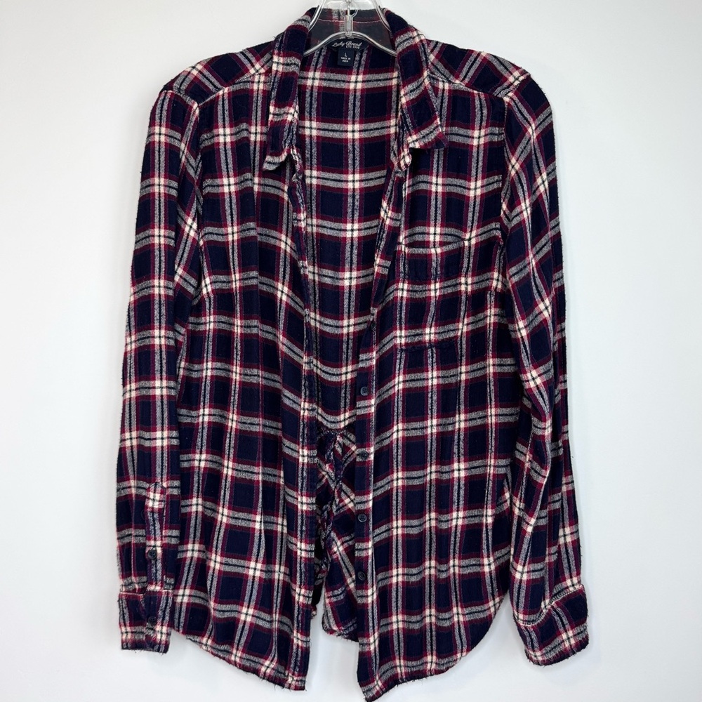 Lucky Brand Split Back Flannel Shirt Women’s Size Large Button Down Drop Tail